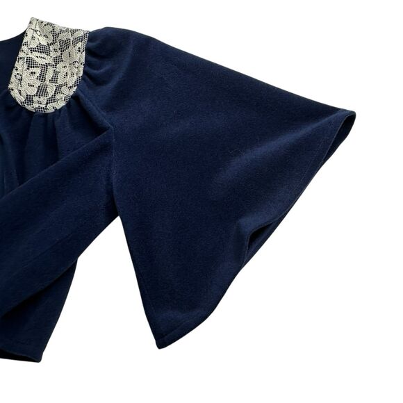 Vtg Blue Dress W/ Shrug 70s 80s Maxi Lace Bell Sleeve Halter Boho Hippie Regency - Picture 6 of 14